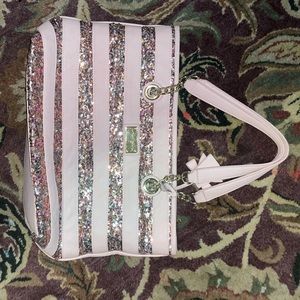 Betsey johnson pink glitter tote bag like new